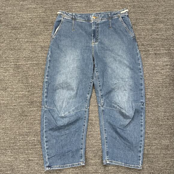 Pilcro Anthropologie Leni Mid Rise Tapered Barrel Jeans Women 29 Drawstring Boho - Picture 1 of 13